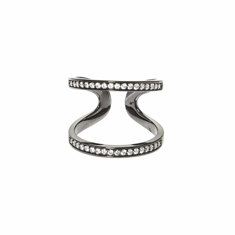 Bague argent double anneaux noire