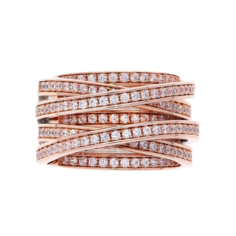 Bague argent rose enlacée anneaux serties