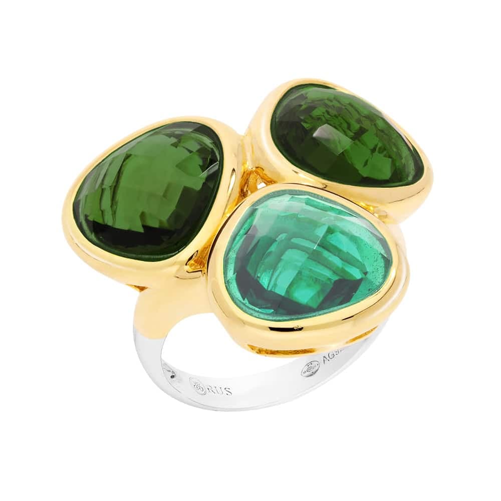 Bague argent évasion doré duo de vert