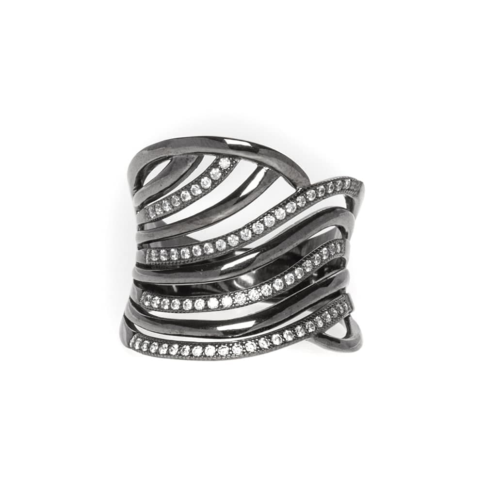 Bague argent noir effluve sertie blanc