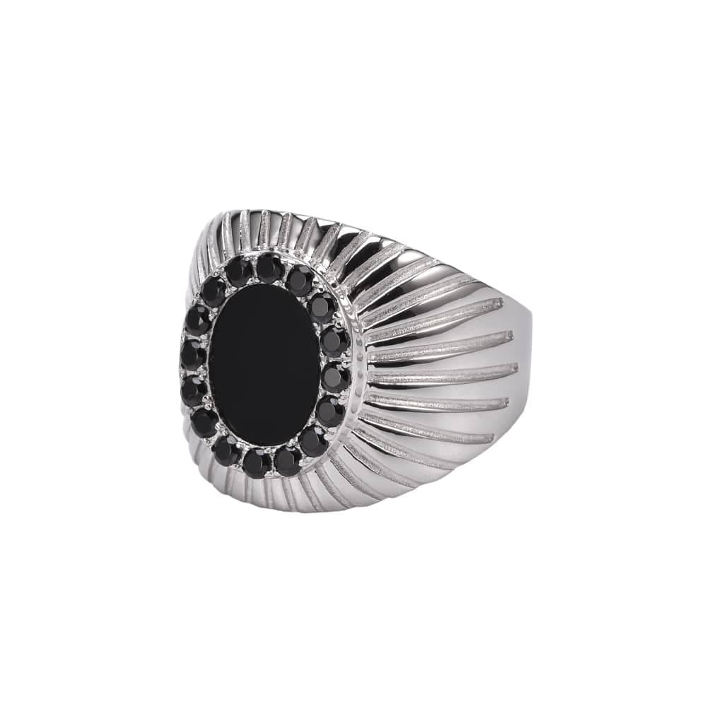 Bague argent rhodié onyx et zirconium elisabeth