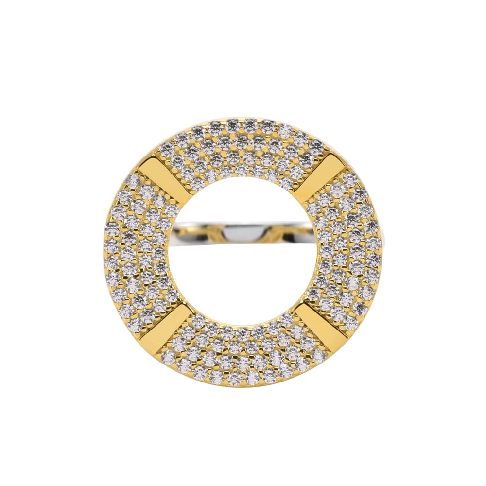 Bague argent ronde doré sertie de zirconium