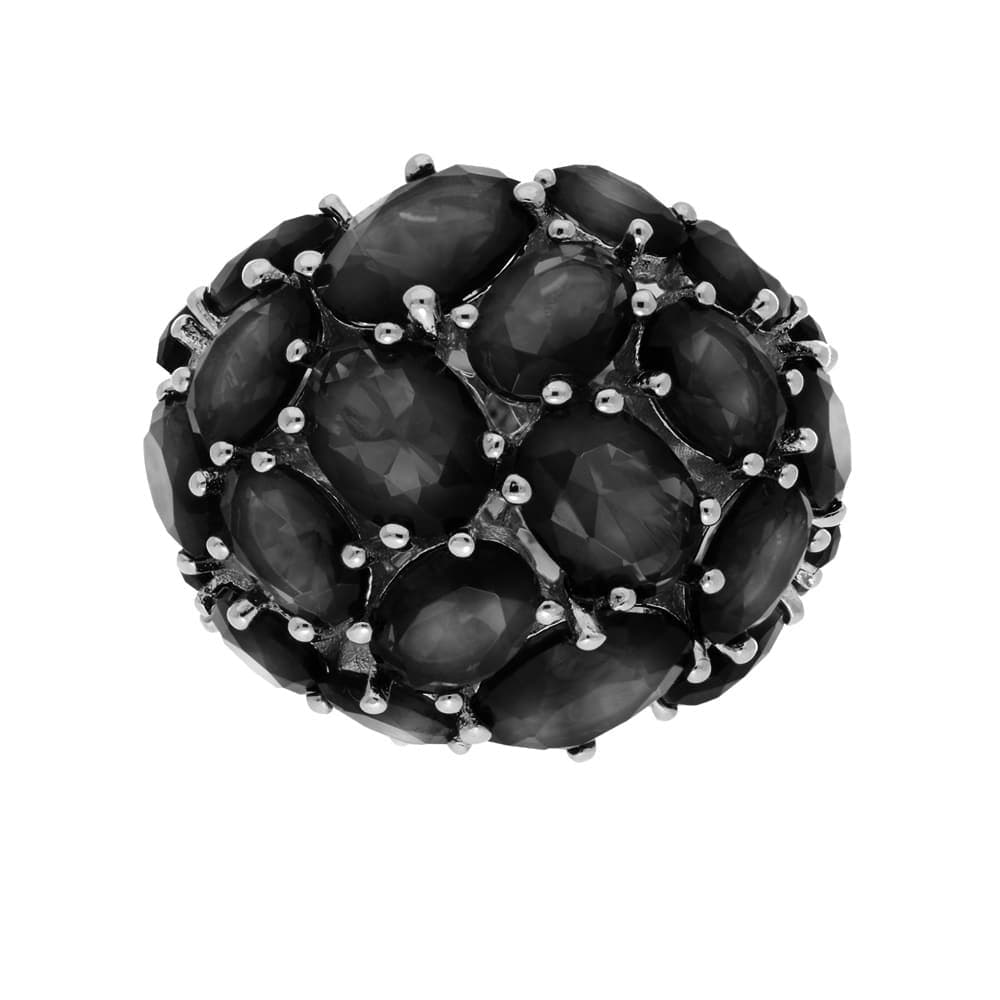 Bague argent rhodié cabochon pierres noires