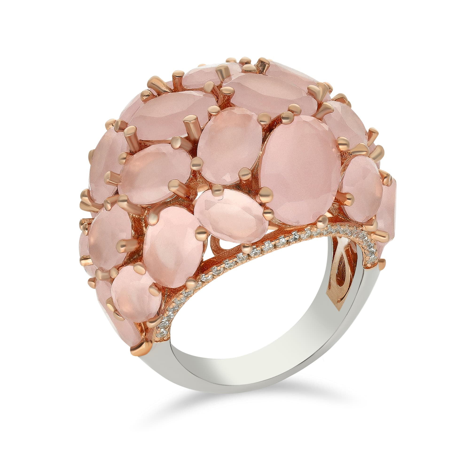Bague argent rhodié cabochon pierre rose