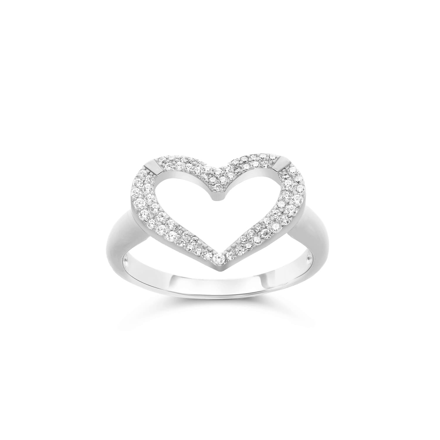 Bague argent rhodié cœur serti de pierres blanches