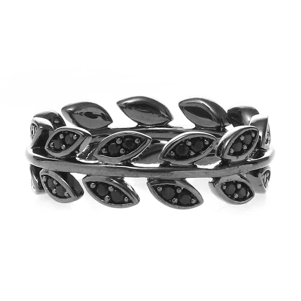Bague argent noir Laurier sertie pierres noir