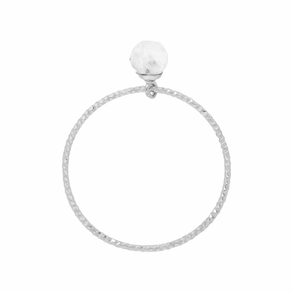 Bague argent rhodié perle pierre de lune blanche