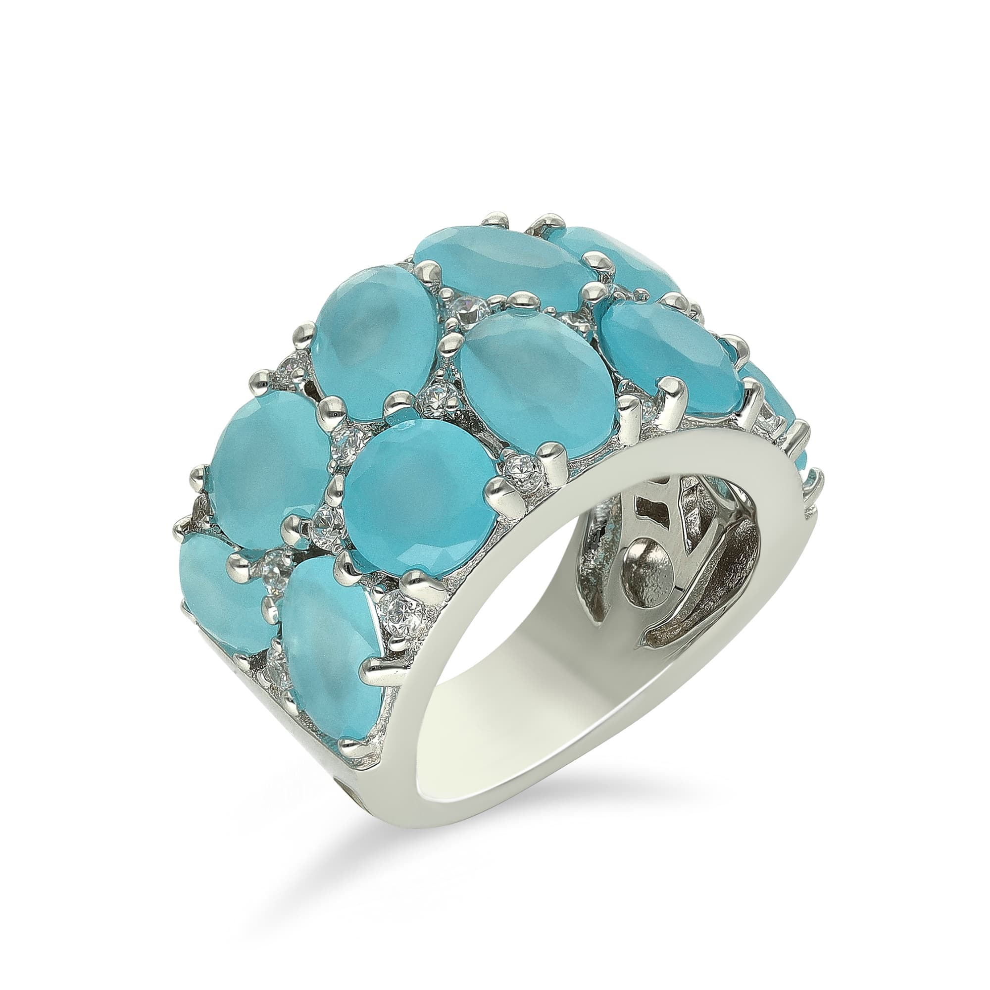 Bague argent rhodié pierres baroques bleues
