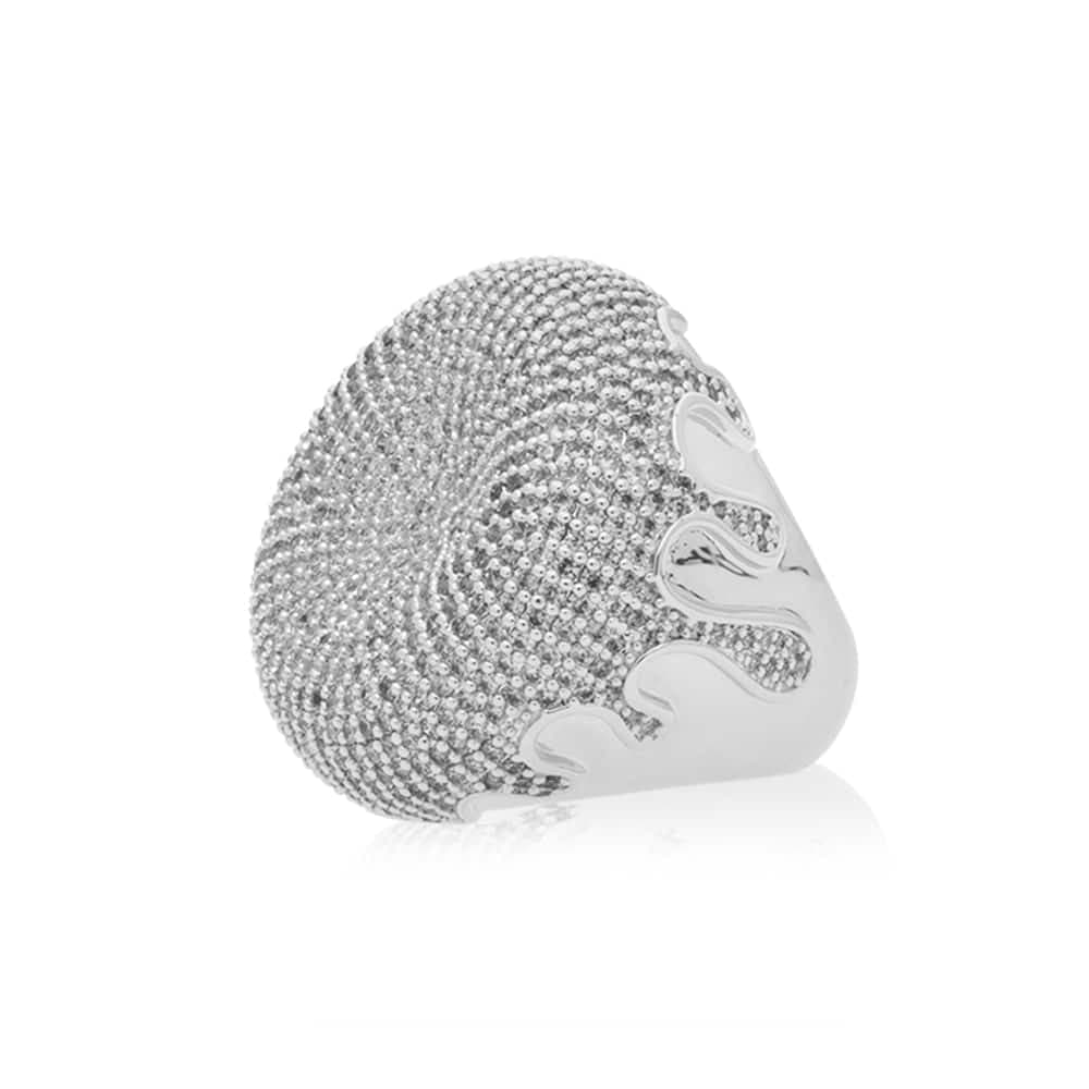 Bague argent rhodié volcanique avec zirconium blanc