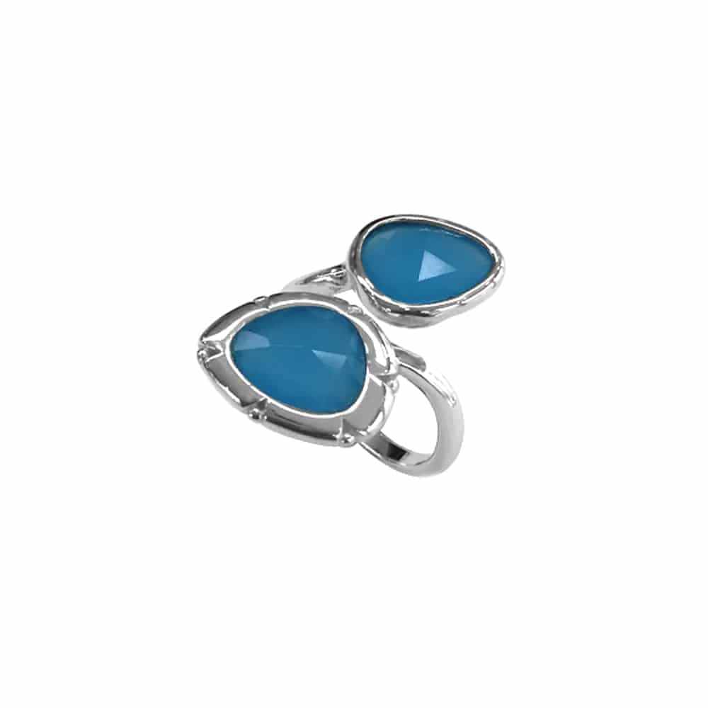 Bague argent rhodié toi et moi ovale bleue