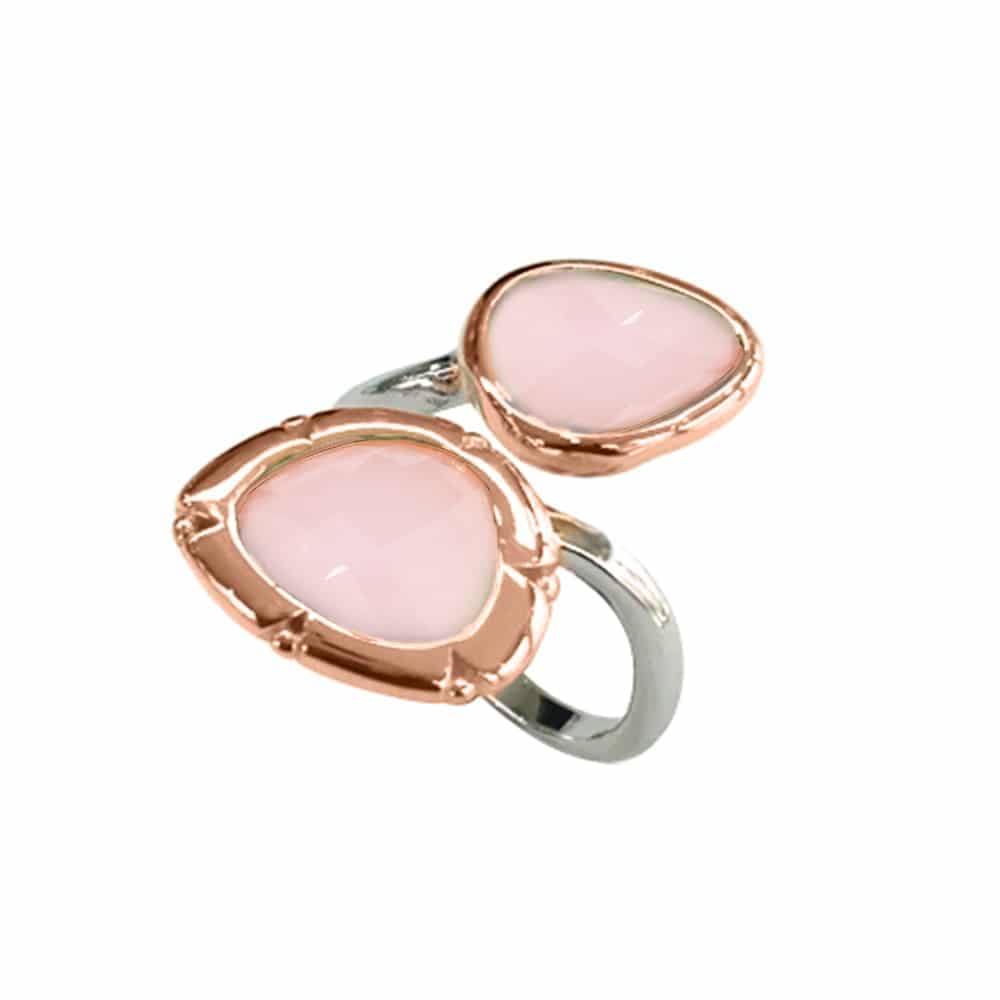Bague argent rhodiée toi et moi ovale rose