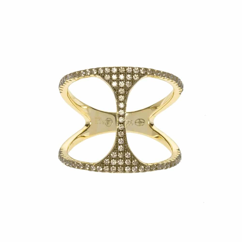 Bague argent ronde double anneaux doré et champagne