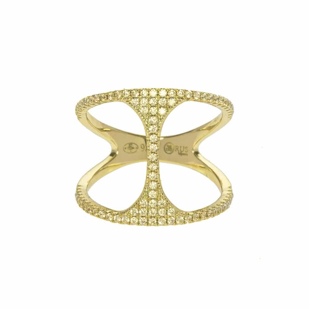 Bague argent doré ronde double anneaux pierre champagne