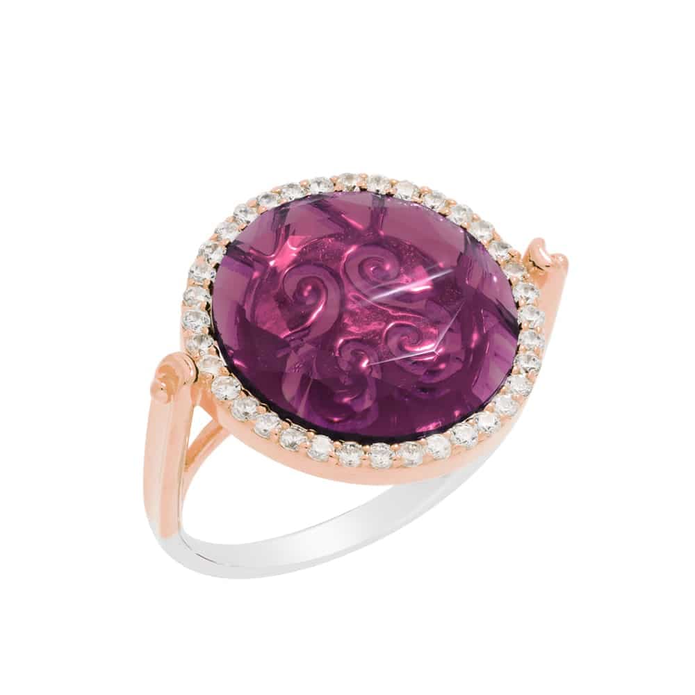 Bague argent rose disque prune