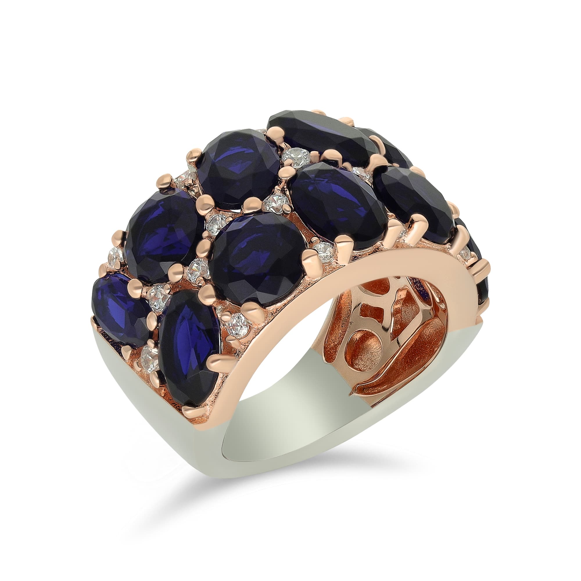 Bague argent rose pierres baroques marine