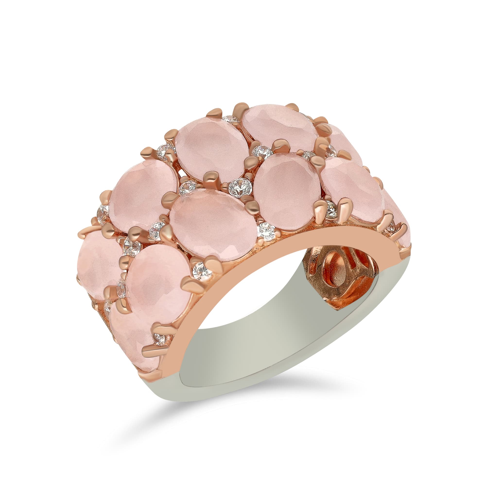 Bague argent rose pierres baroques rose
