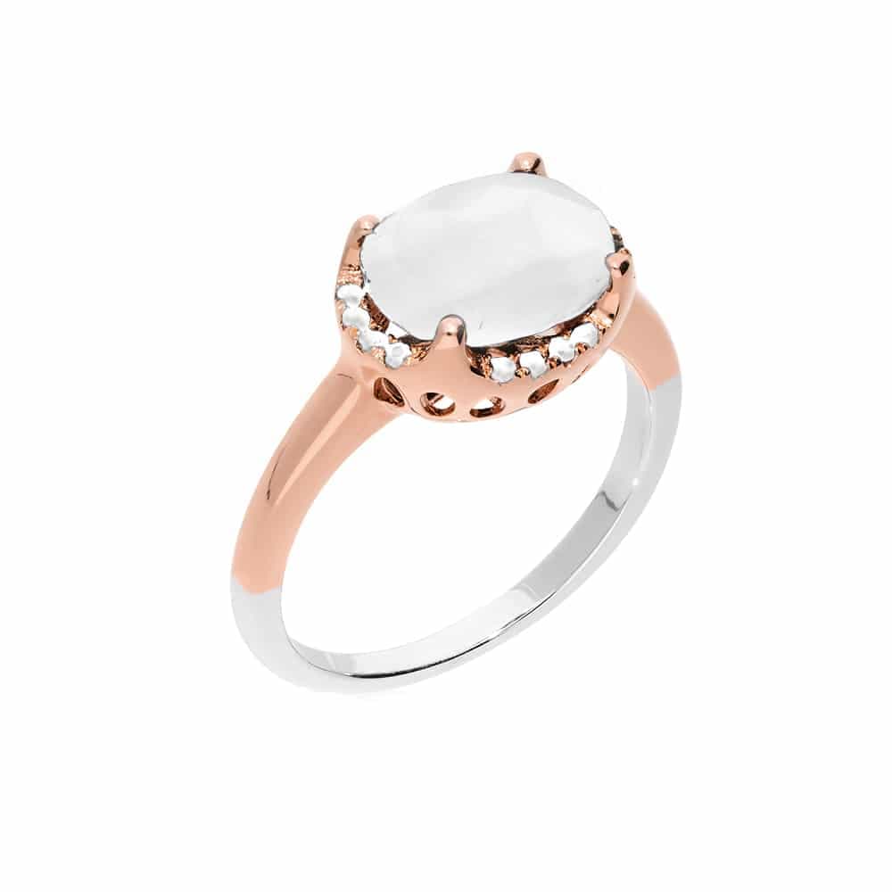Bague argent rose solitaire serti pierre blanche