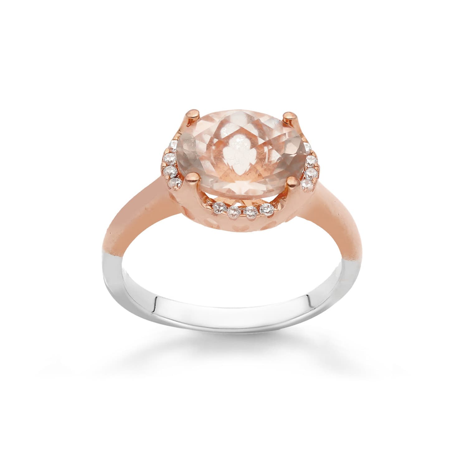 Bague argent rose solitaire serti pierre poudré