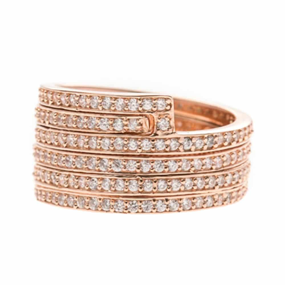 Bague argent rose tourbillon sertie pierre blanche