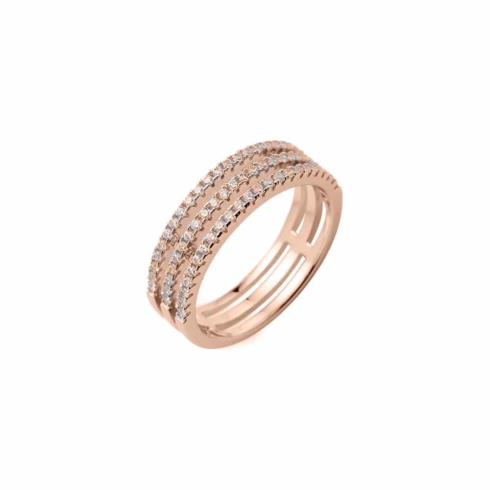Bague argent rose triple anneaux serti