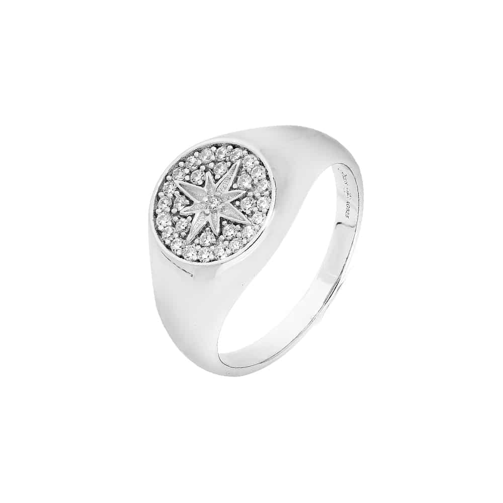 Bague argent stella chevalière zirconium blanc