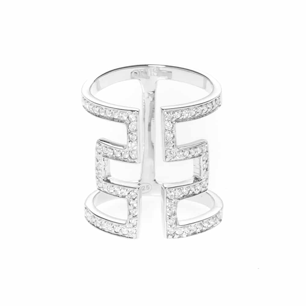 Bague argent symétrique sertie blanc