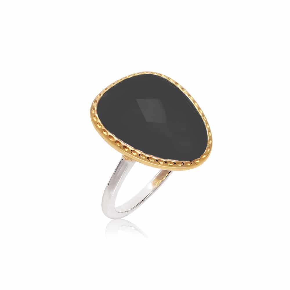 Bague argent doré victoria cristal noir