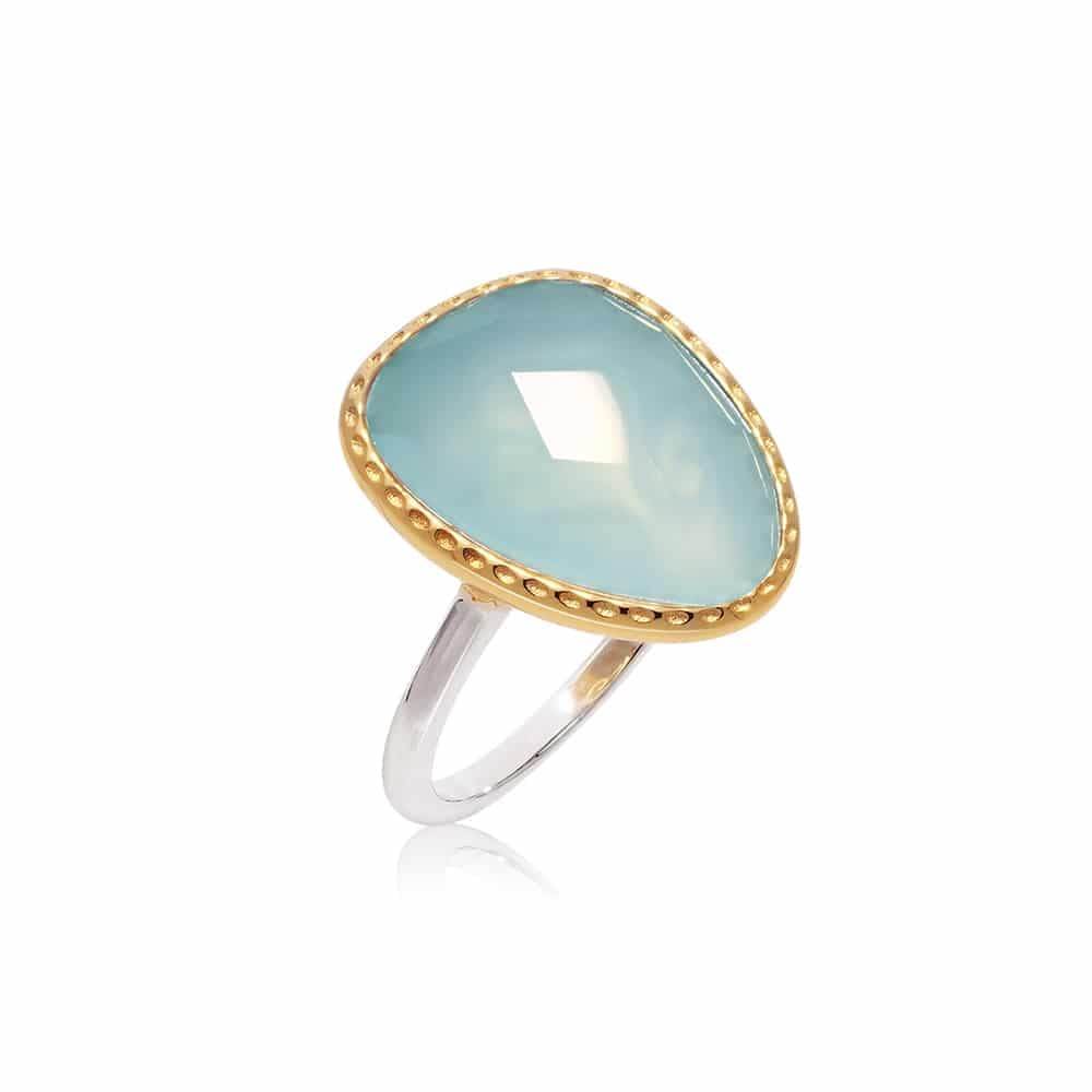 Bague argent doré victoria cristal vert eau