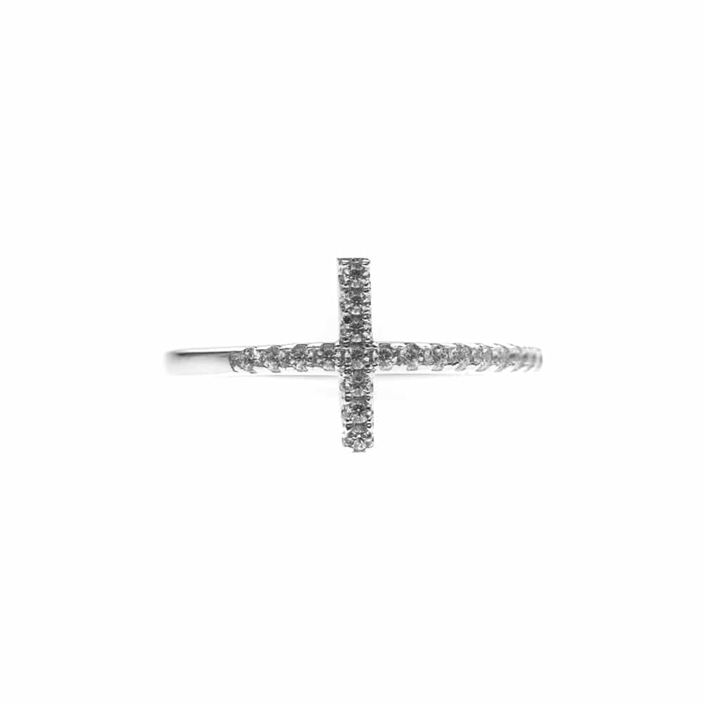 Bague argent croix pavée