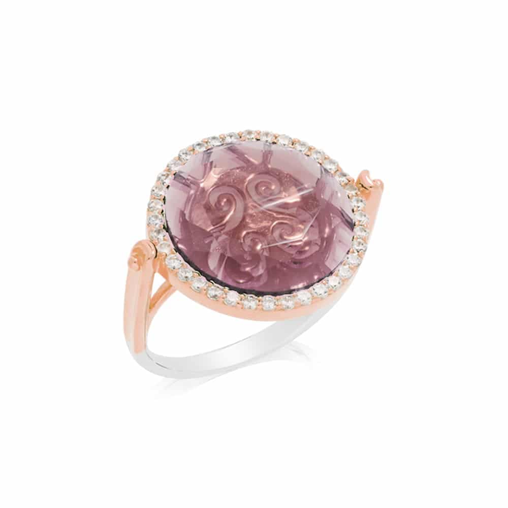 Bague disque argent rose pierre poudre