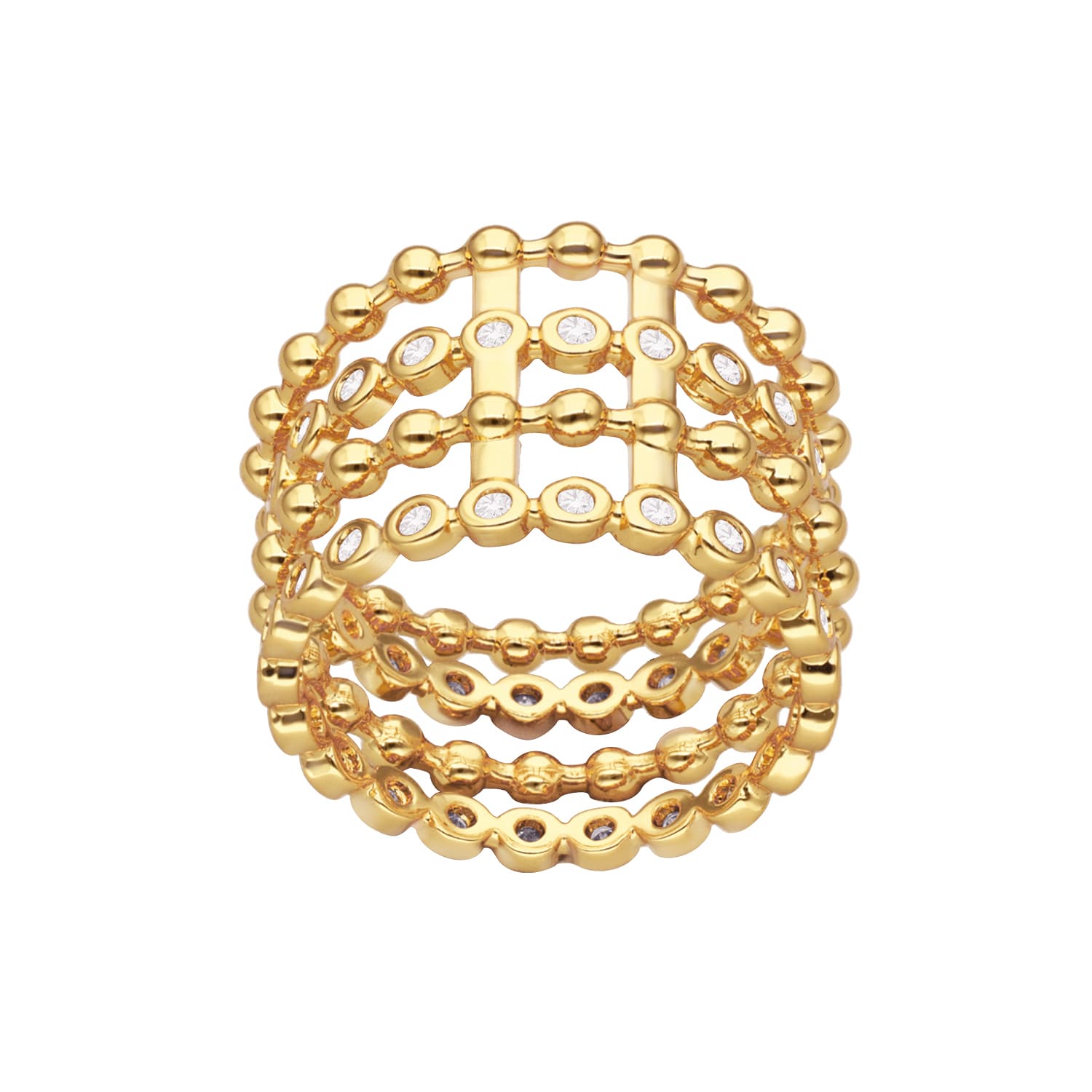 Bague dorée multi anneaux de cercles sertis