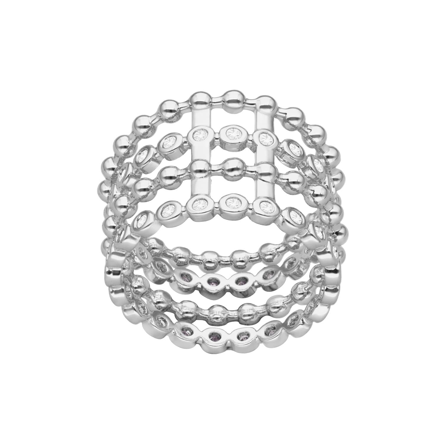 Bague argentée multi anneaux de cercles sertis