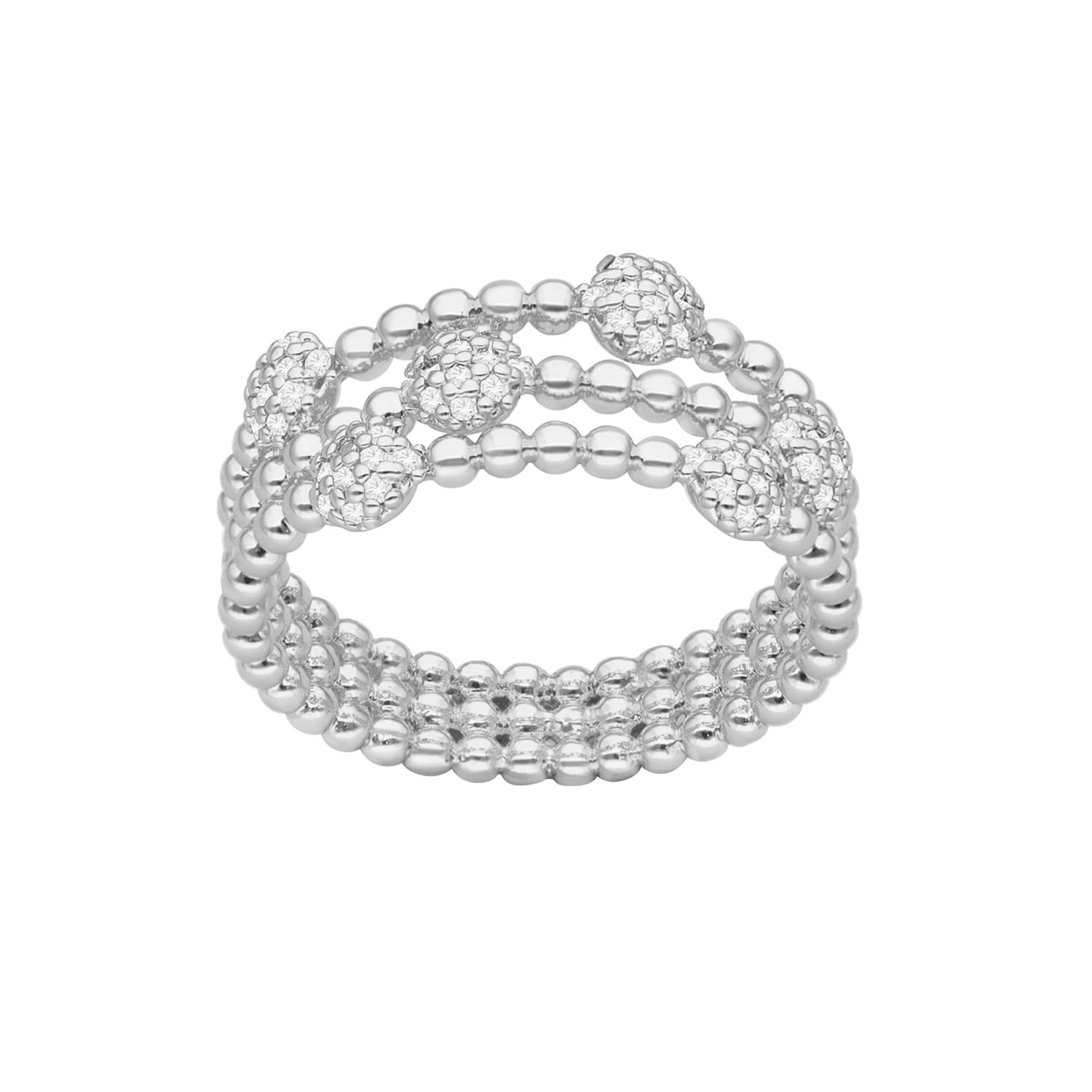 Bague argentée multi anneaux et cercles sertis
