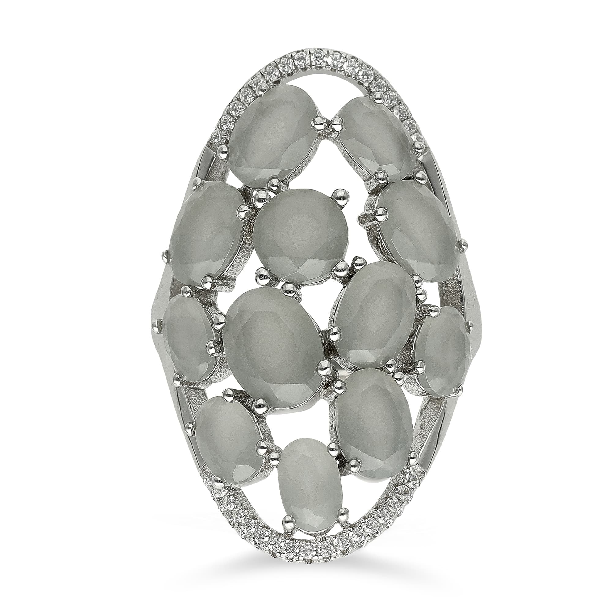 Bague asymetrique pierres grise