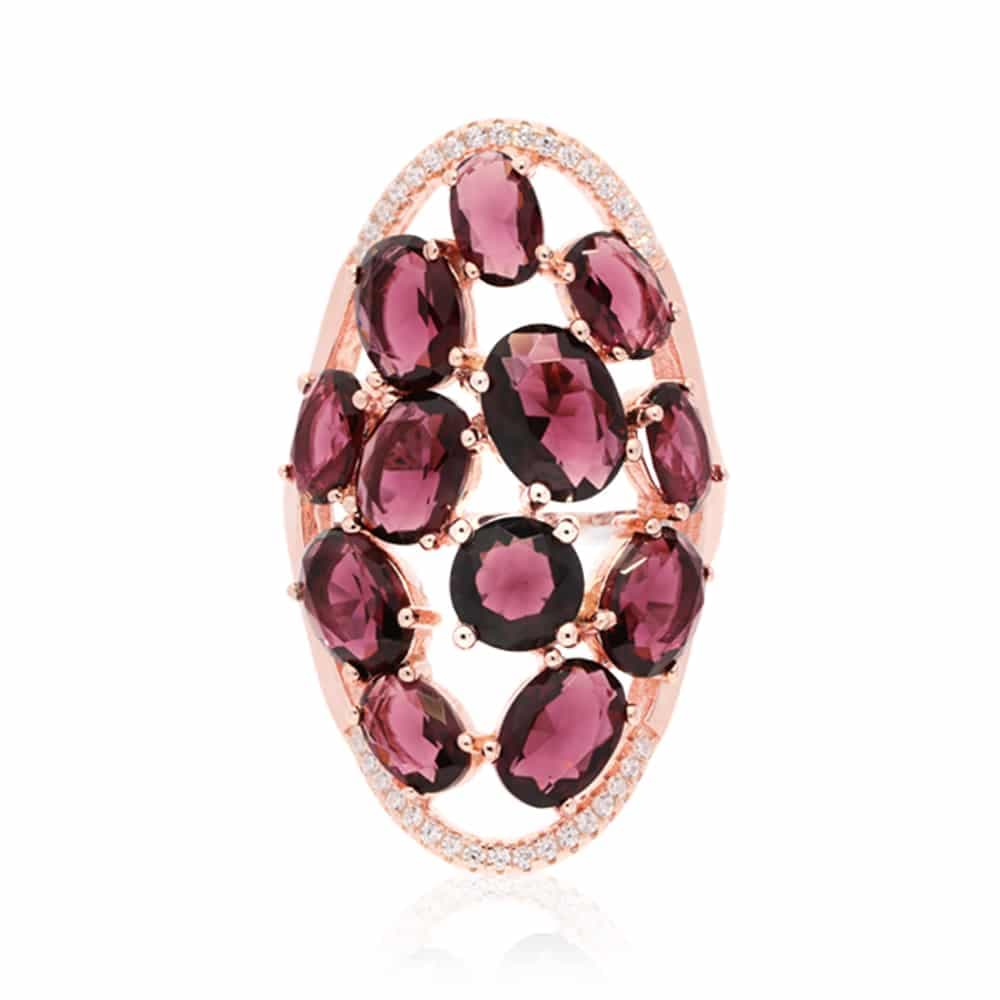 Bague asymetrique pierres prunes