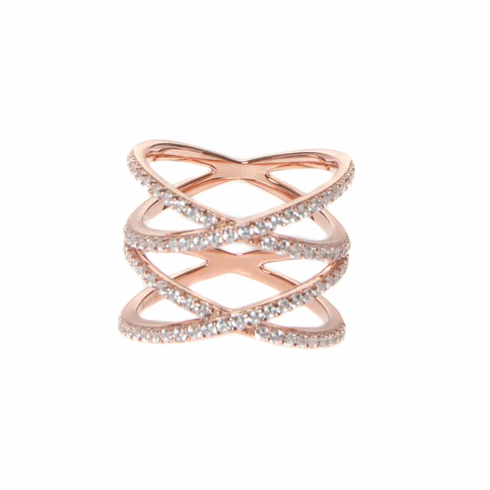 Bague argent cercles atomiques rose