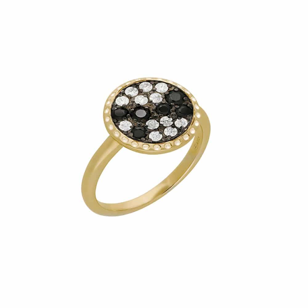 Bague argent doré disque sertie
