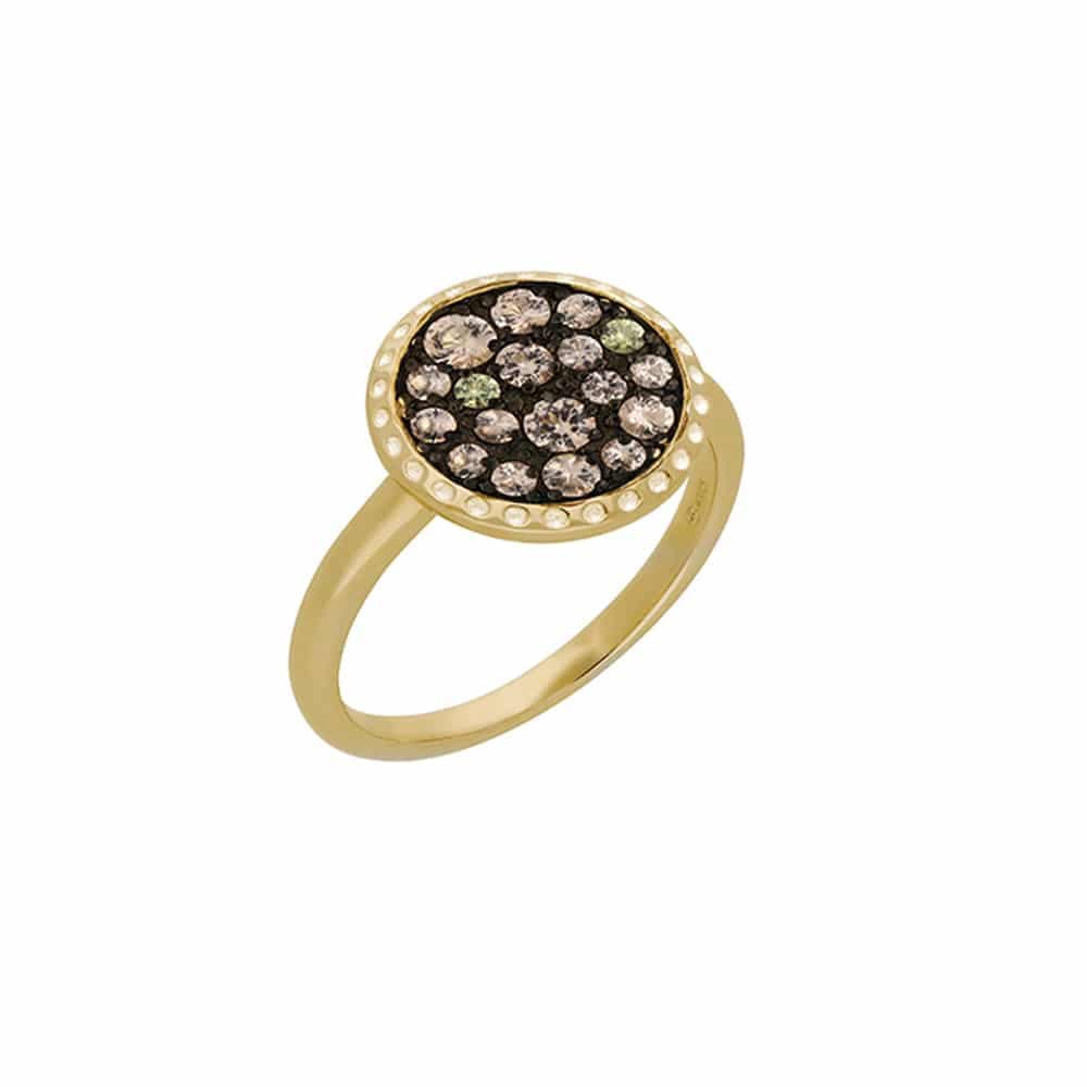 Bague doré disque sertie pierre champagne