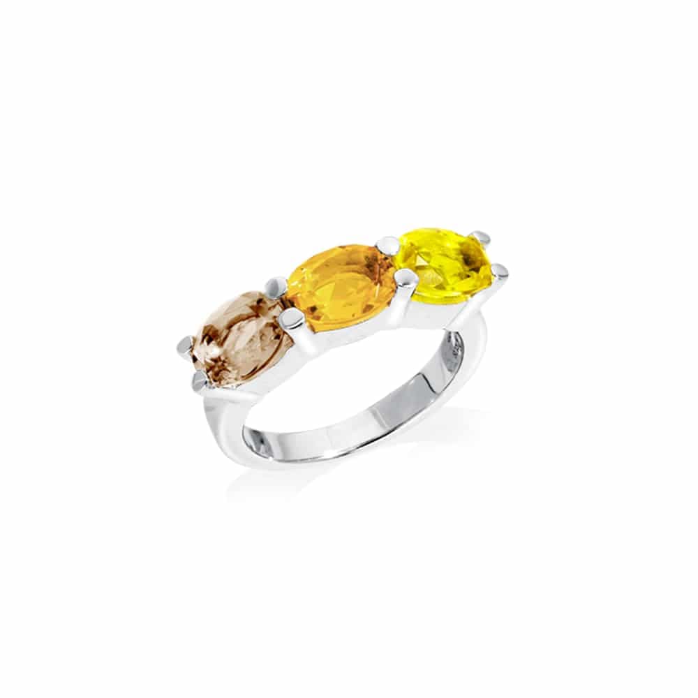 Bague Eos argent trilogie quartz fumé et jaune,citrine