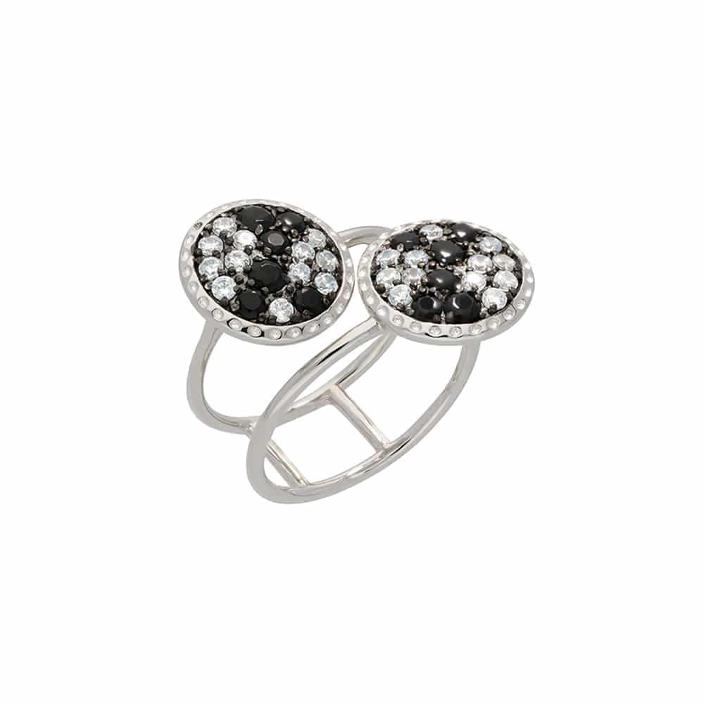Bague double argent disque serti