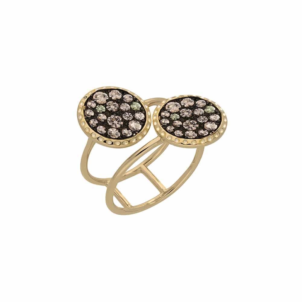 Bague double disque serti champagne
