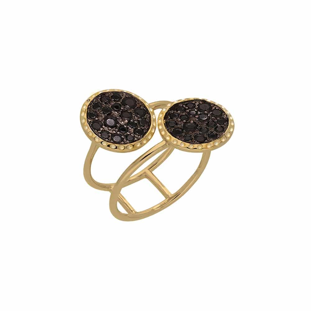 Bague double disque serti noir