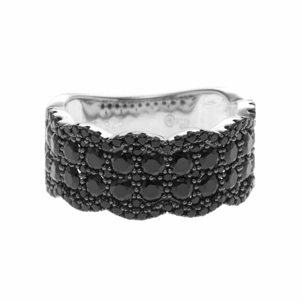 Bague argent effet ondulé noir