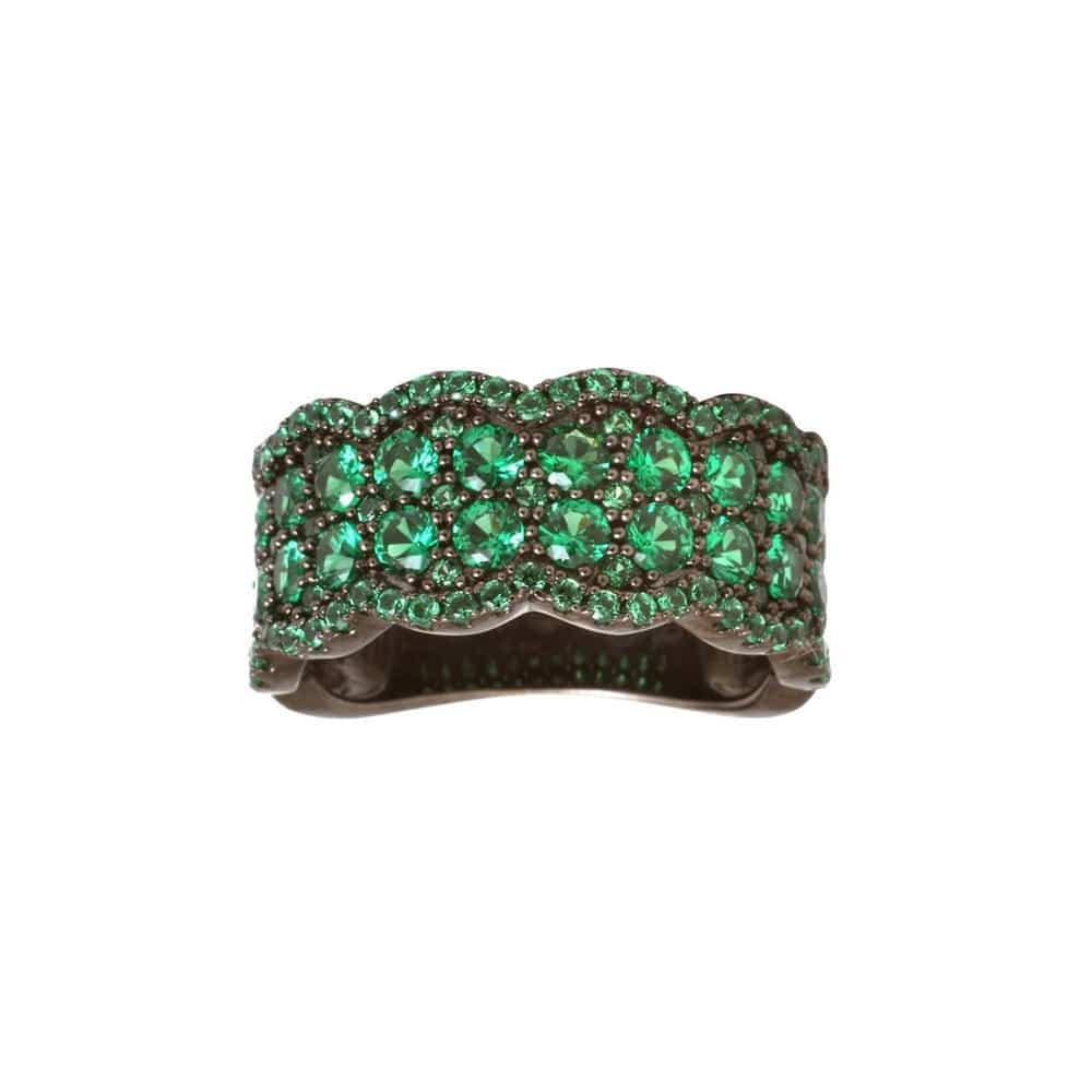 Bague argent effet ondulé noir et vert