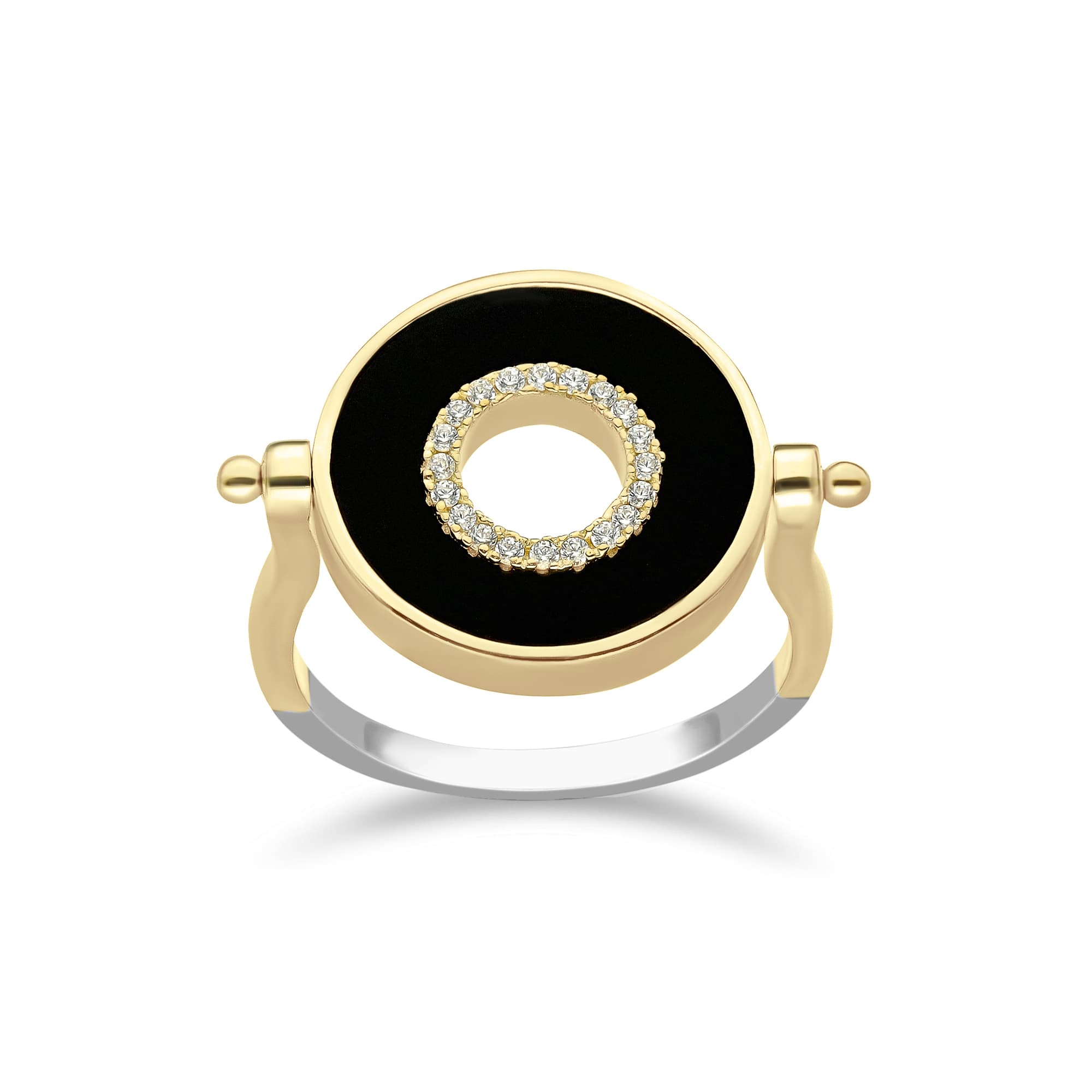 Bague en argent doré anna onyx et zirconium blanc