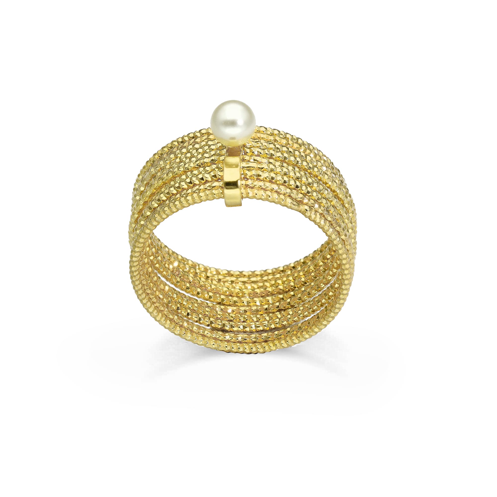 Bague en argent doré multi cercles avec perle