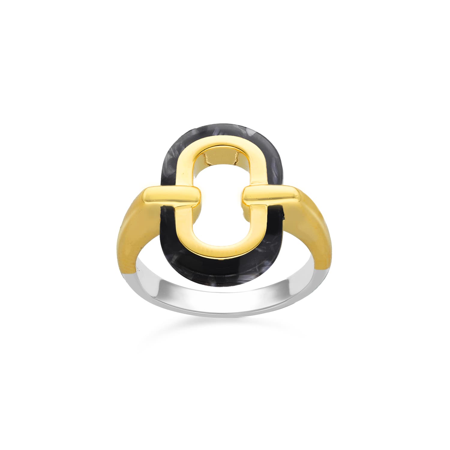 Bague en argent doré rectangle acétate noire muriel