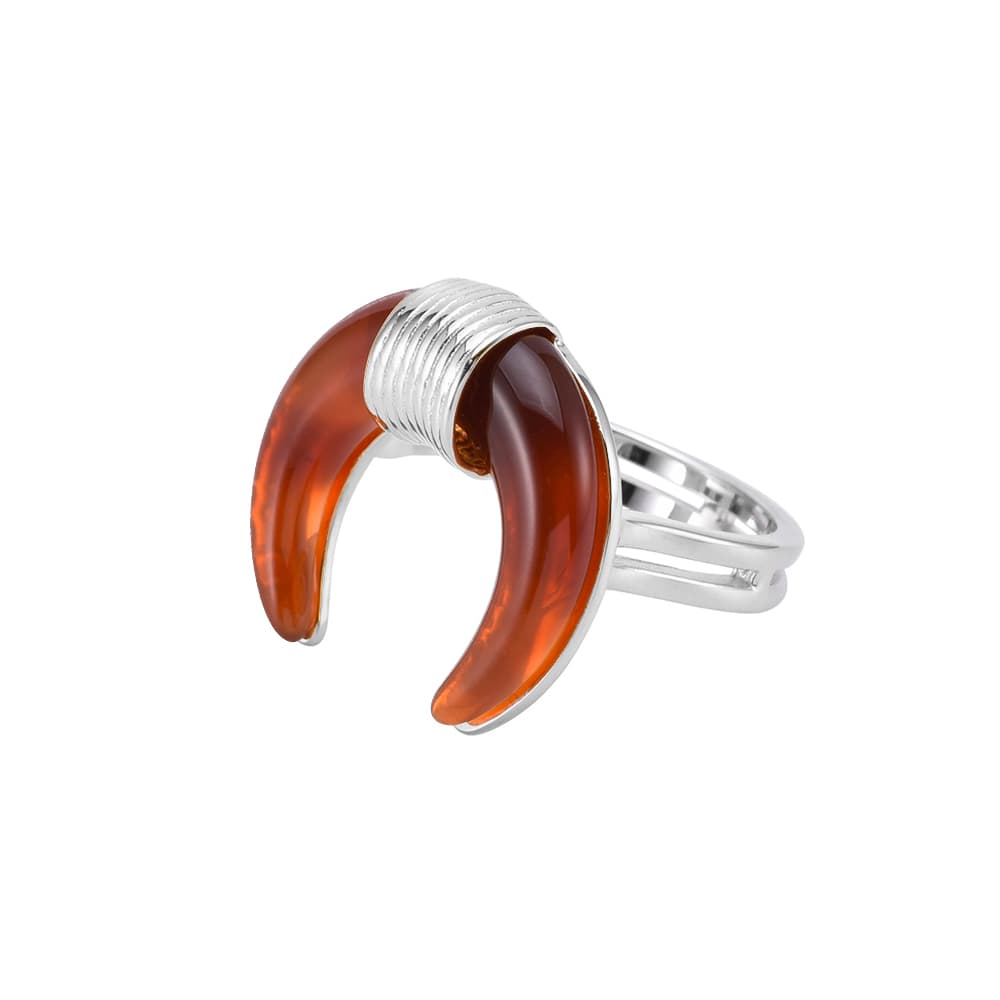 Bague en argent forme corne acétate marron