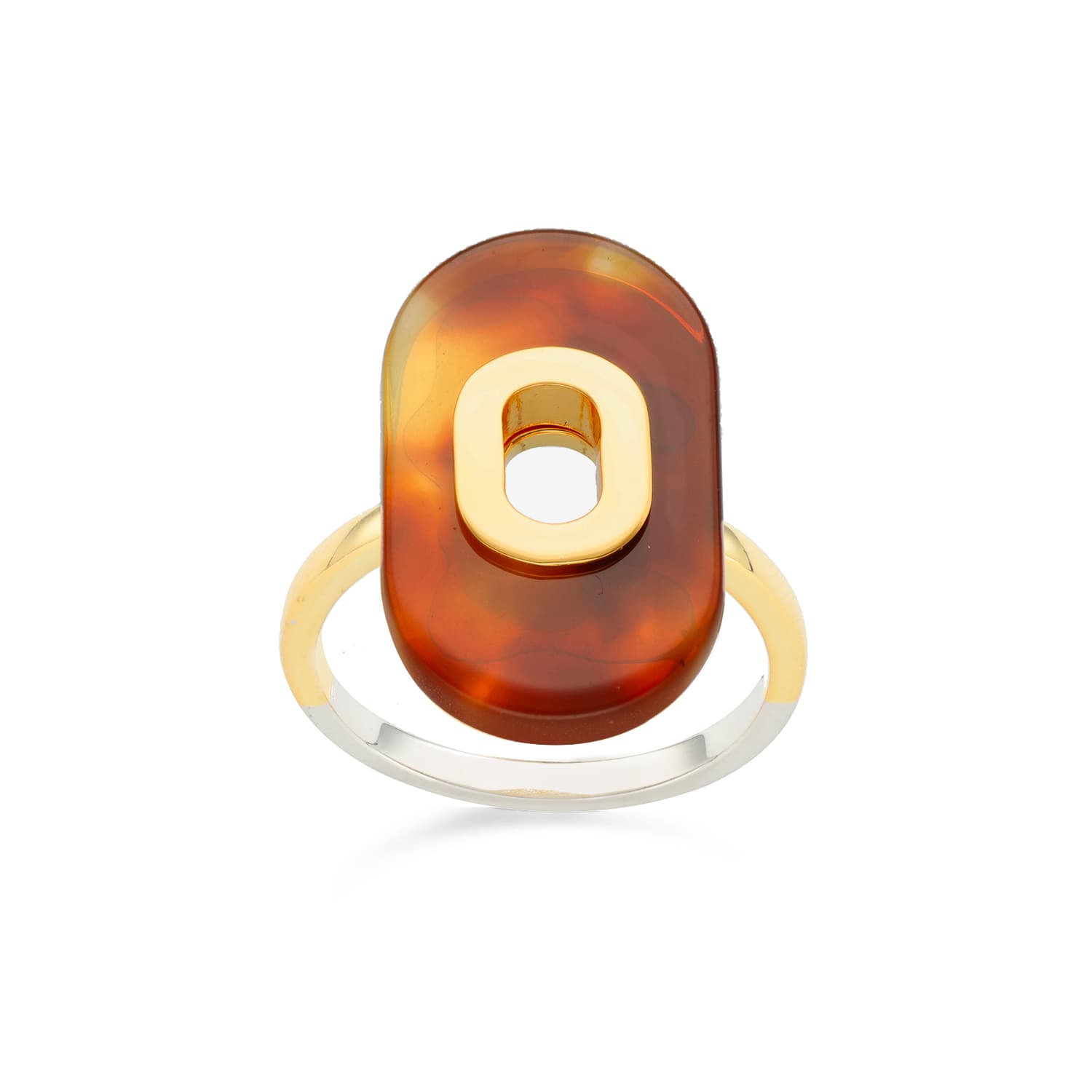 Bague en argent doré ovale acétate marron