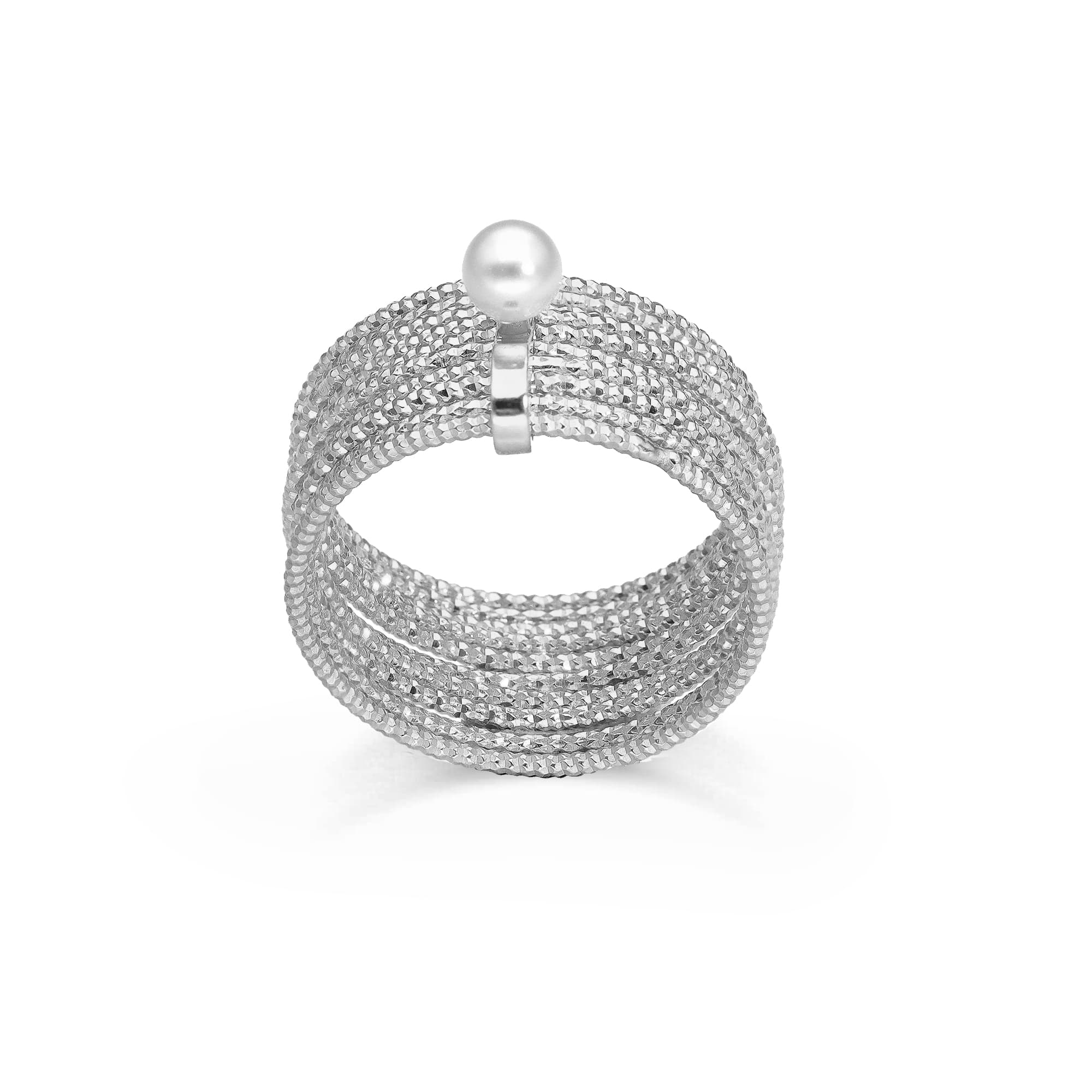 Bague en argent rhodié multi cercles avec perle